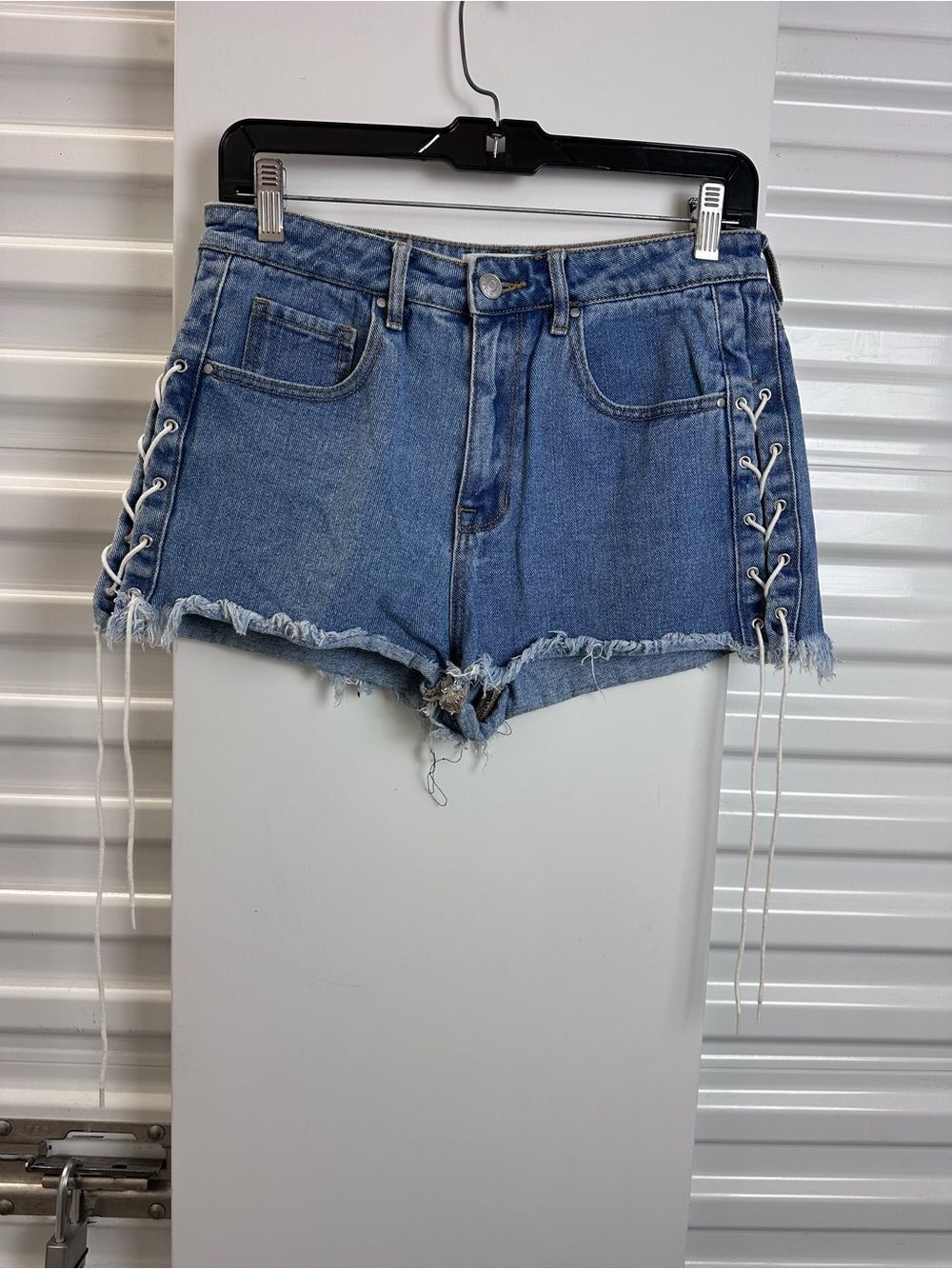 PacSun Blue Denim Lace-Up Side Frayed Hem Shorts